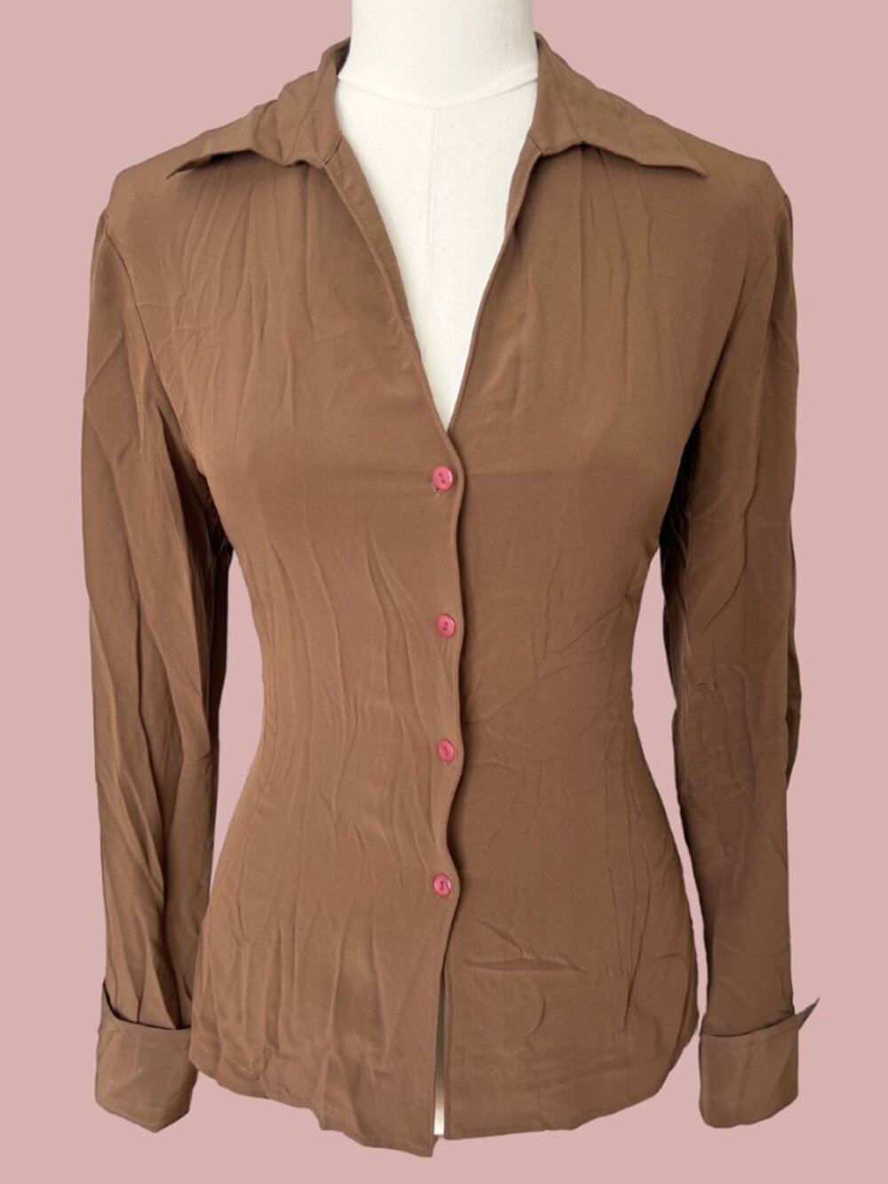 Vintage Brown Sheer Button Up Blouse